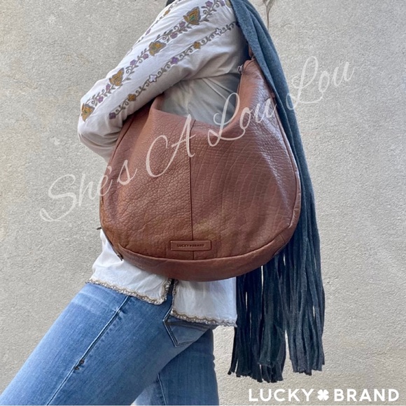 🆕Lucky Brand🍀Ebon Leather Hobo Shoulder Bag in Cognac brown AND Scarf - Picture 1 of 16